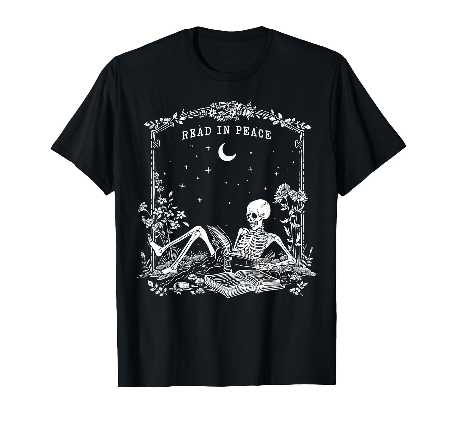 Read in Peace, Skeleton reading Book Halloween bookish T-Shirt