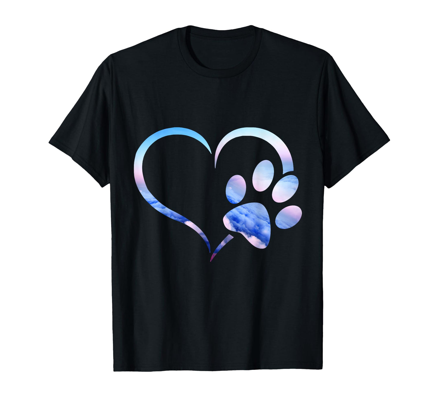 Blue pink Ombre Dog Paw Print heart For Dogs Lover T-Shirt for Men Women Girls Kids