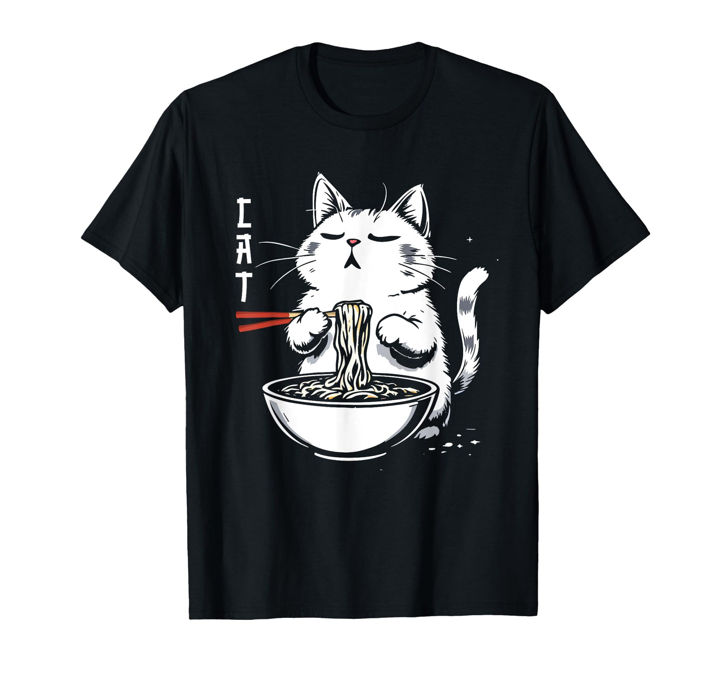 Anime Manga Cute Kawaii Cat Eating Noodle Japan Streetwear T-Shirt