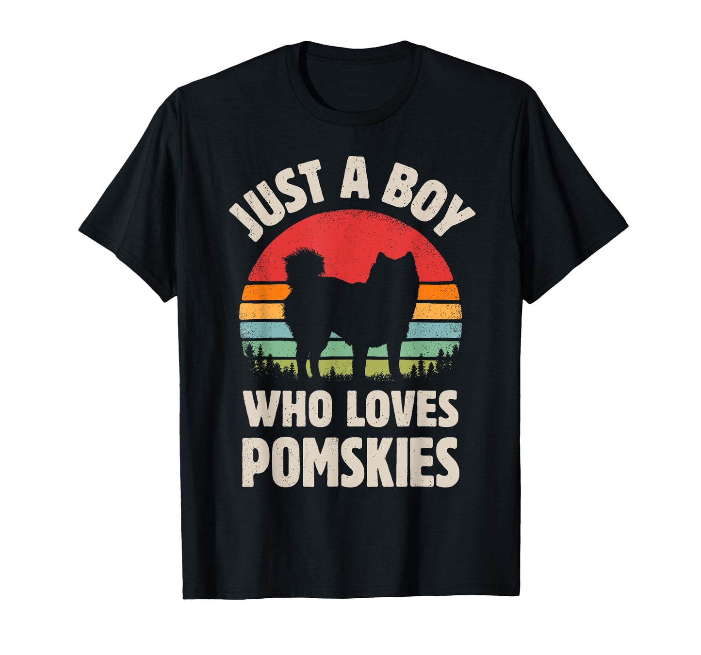 Pomsky Just A Boy Who Loves Pomskies Retro Vintage Sunset T-Shirt