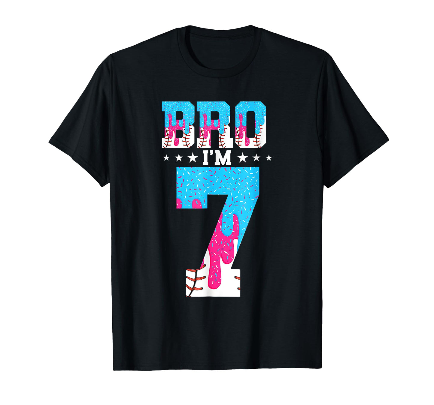 Bro 7th Birthday Boy Baseball Ice Cream Drip 7 Year Old Boy T-Shirt