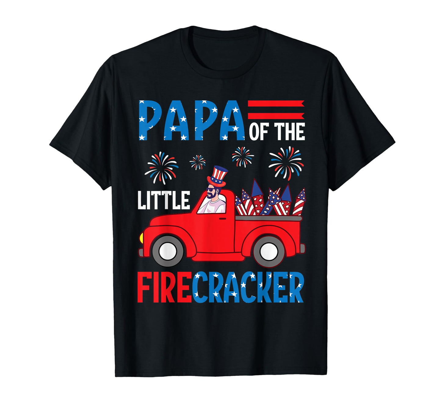 Papa Of The Little Firecracker 4th of July Trucker Grandkid T-Shirt