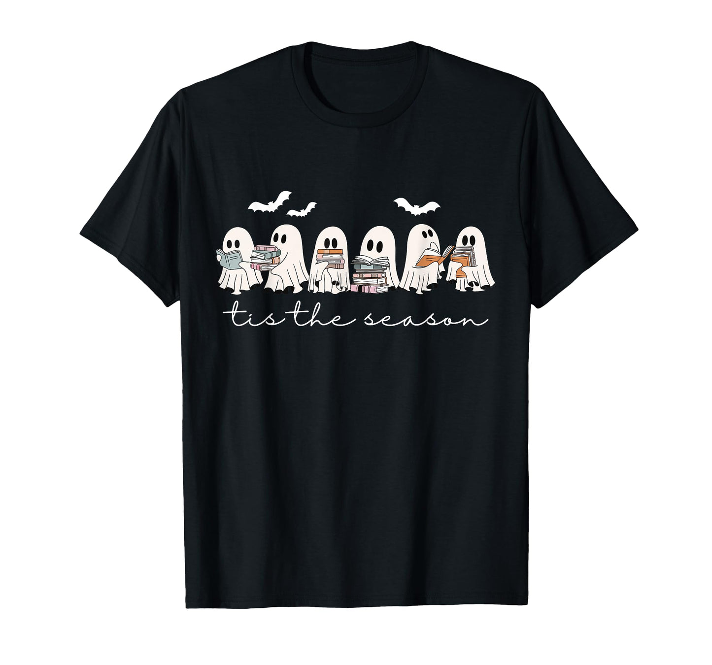 Cute Funny Ghosts Reading Books Tis The Season Halloween T-Shirt
