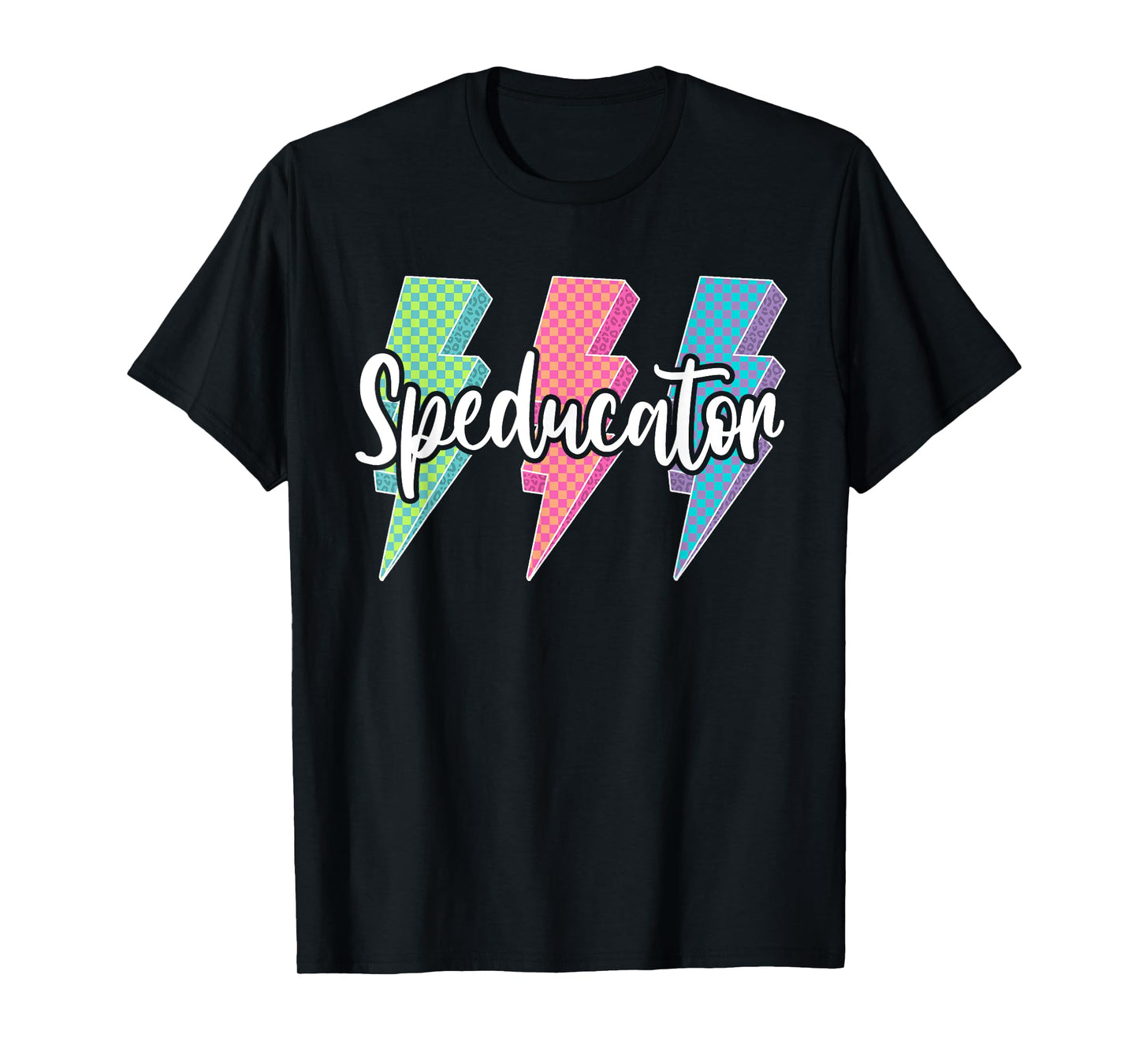 Checkered Special Education Teacher Lightning Bolt Womens T-Shirt