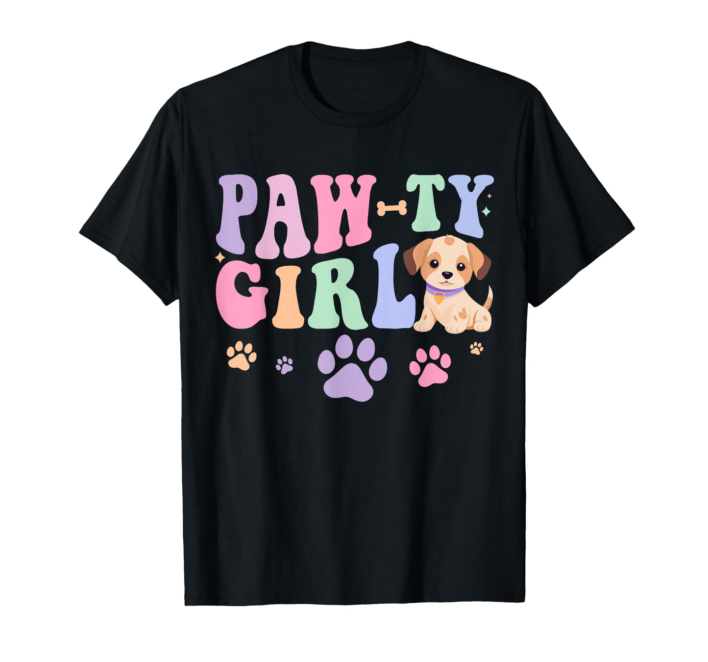 Let's Pawty Girl Birthday Dog Puppy Party Girl Kids Birthday T-Shirt