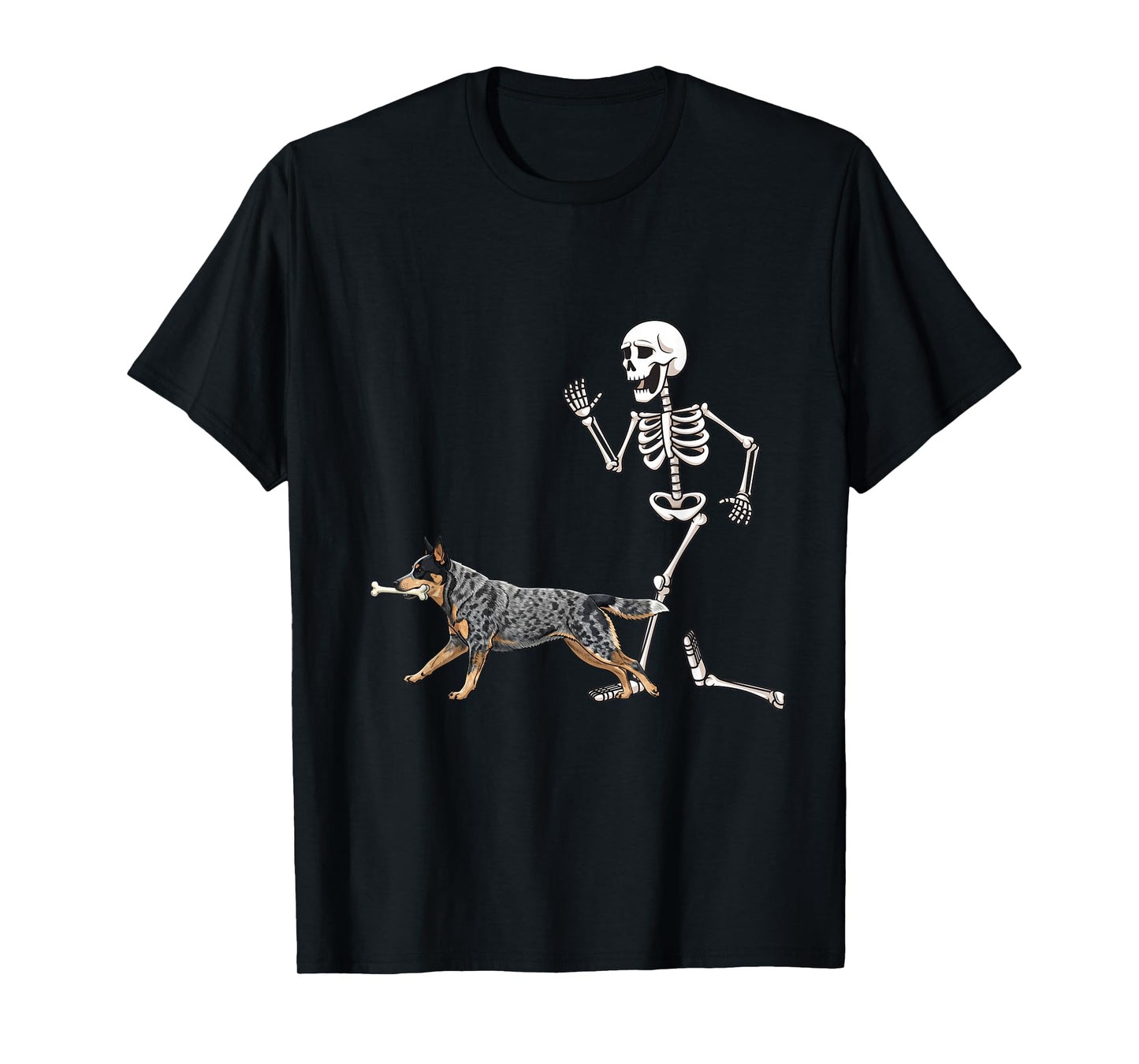 Funny Halloween Australian Cattle Dog and Skeleton T-Shirt