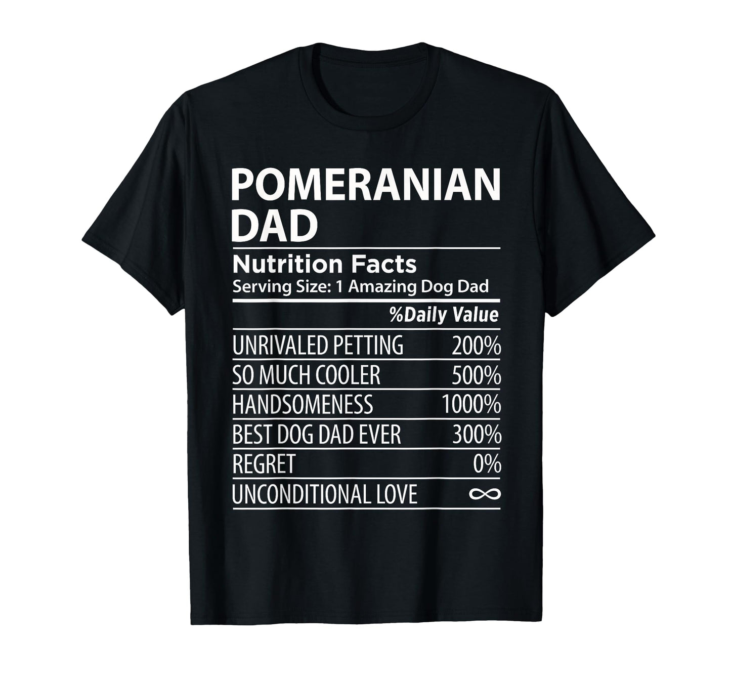 Pomeranian Dad Nutrition Facts Funny Pomeranian Dog Owner T-Shirt for Men Women Girls Kids