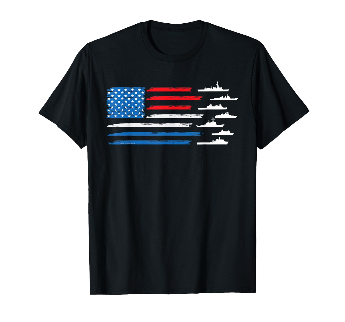 Patriotic Red White Blue USA Flag Military Ships 4th of July T-Shirt