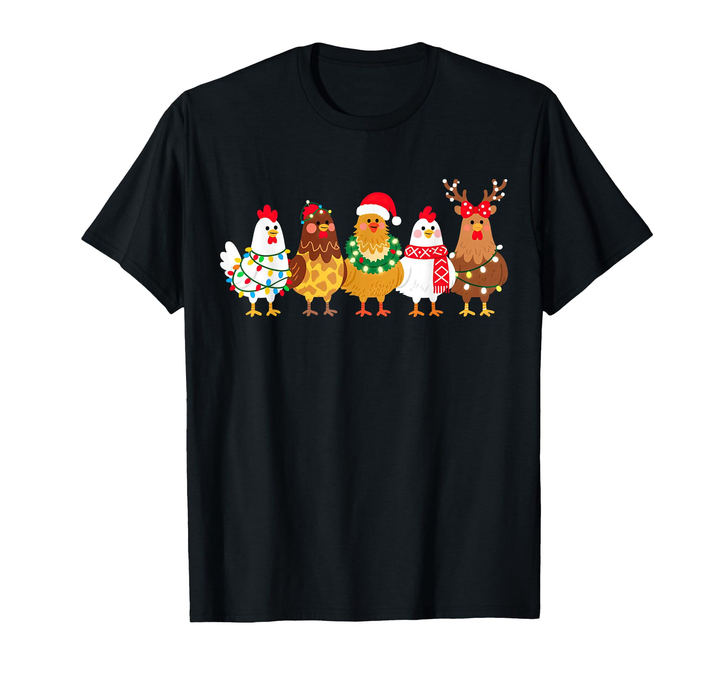 Chicken Christmas Lights Farm-Girl Animal Lover Rooster Hen T-Shirt