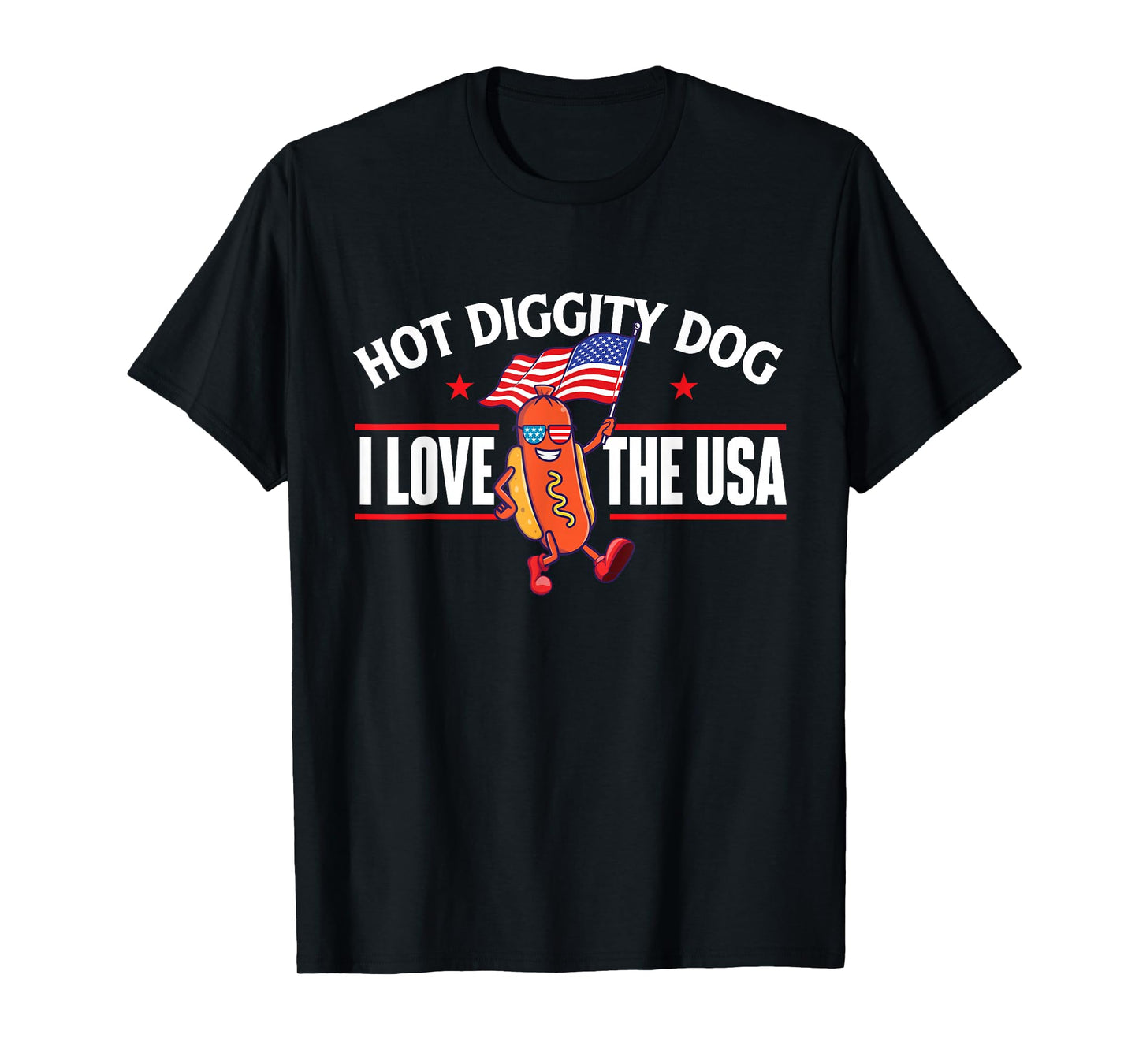 Hot Diggity Dog - USA American Flag 4th of July Fourth T-Shirt Small