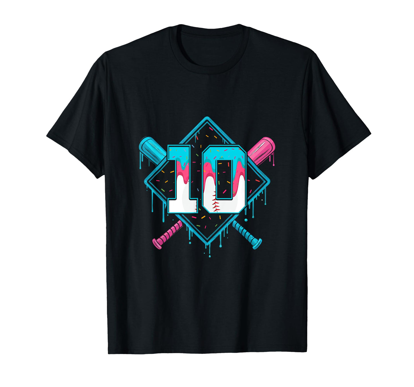 Baseball Drip 10th Birthday Home Plate Boys Youth 10 Year T-Shirt