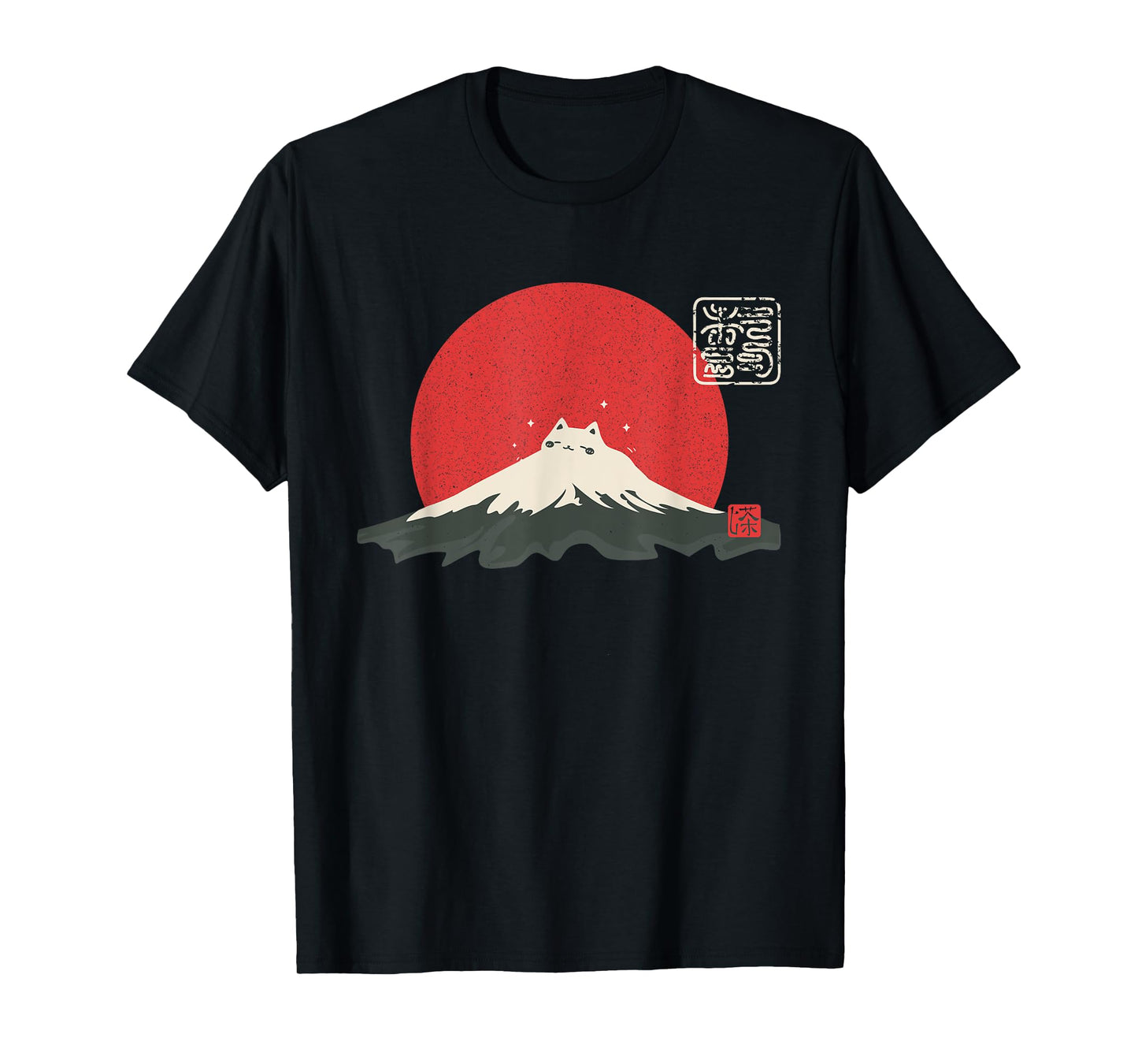 Vintage Japanese Cat Kawaii Anime Mountain Fuji T-Shirt