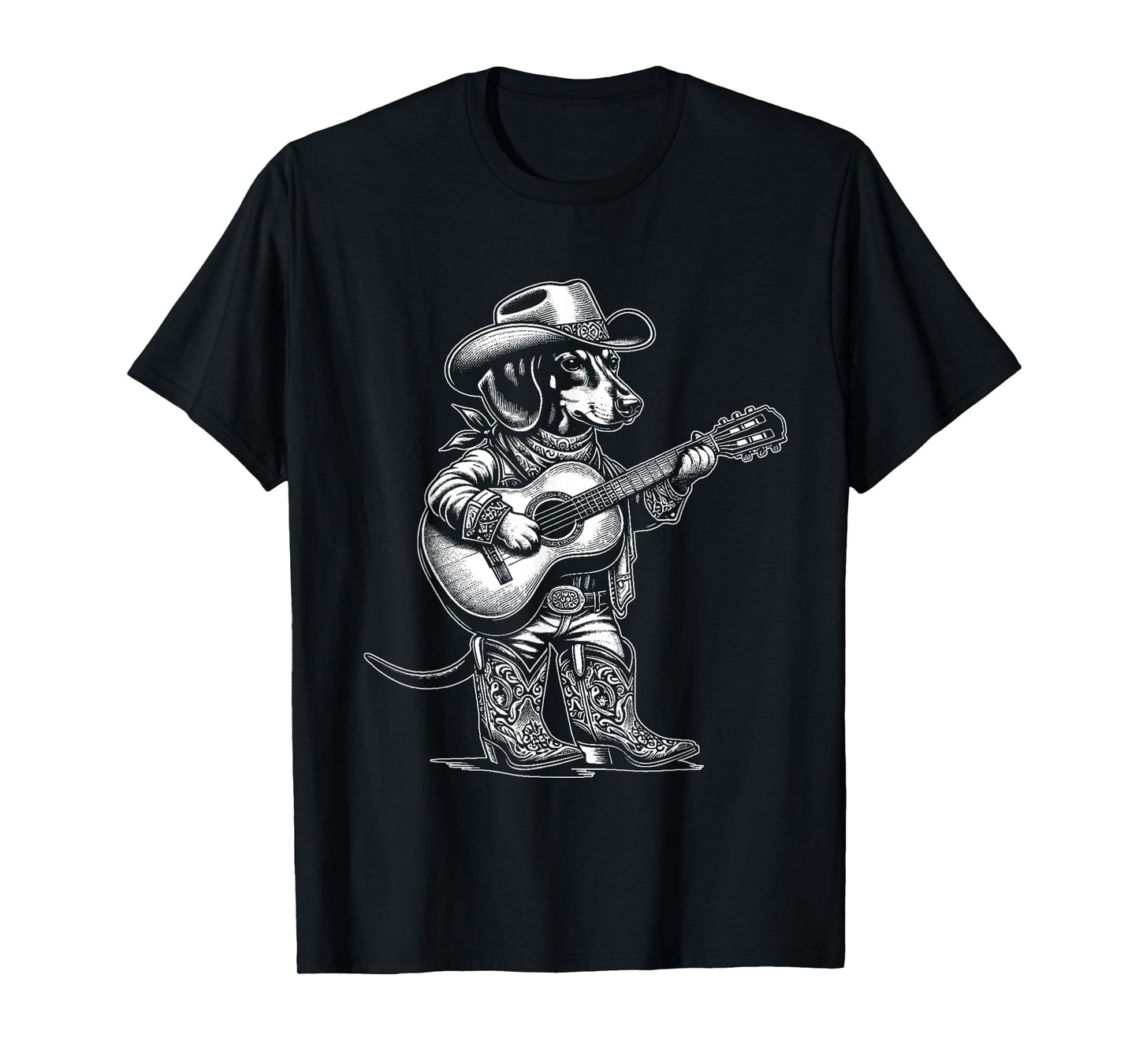 Dachshund Dog Cowboy Guitar Musician Western Country Music T-Shirt