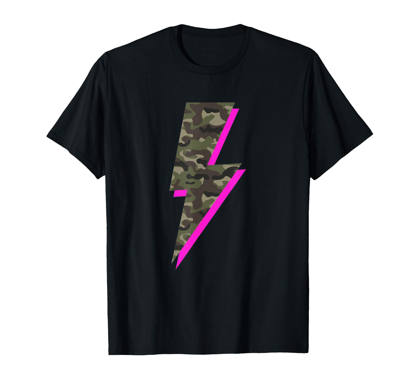 Lightning Bolt Camo Hot Pink Camouflage Graphic Print T-Shirt