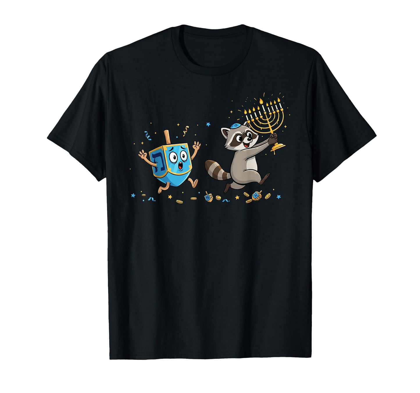 Funny Raccoon Dreidel Menorah Hanukkah Kids Womens Mens T-Shirt