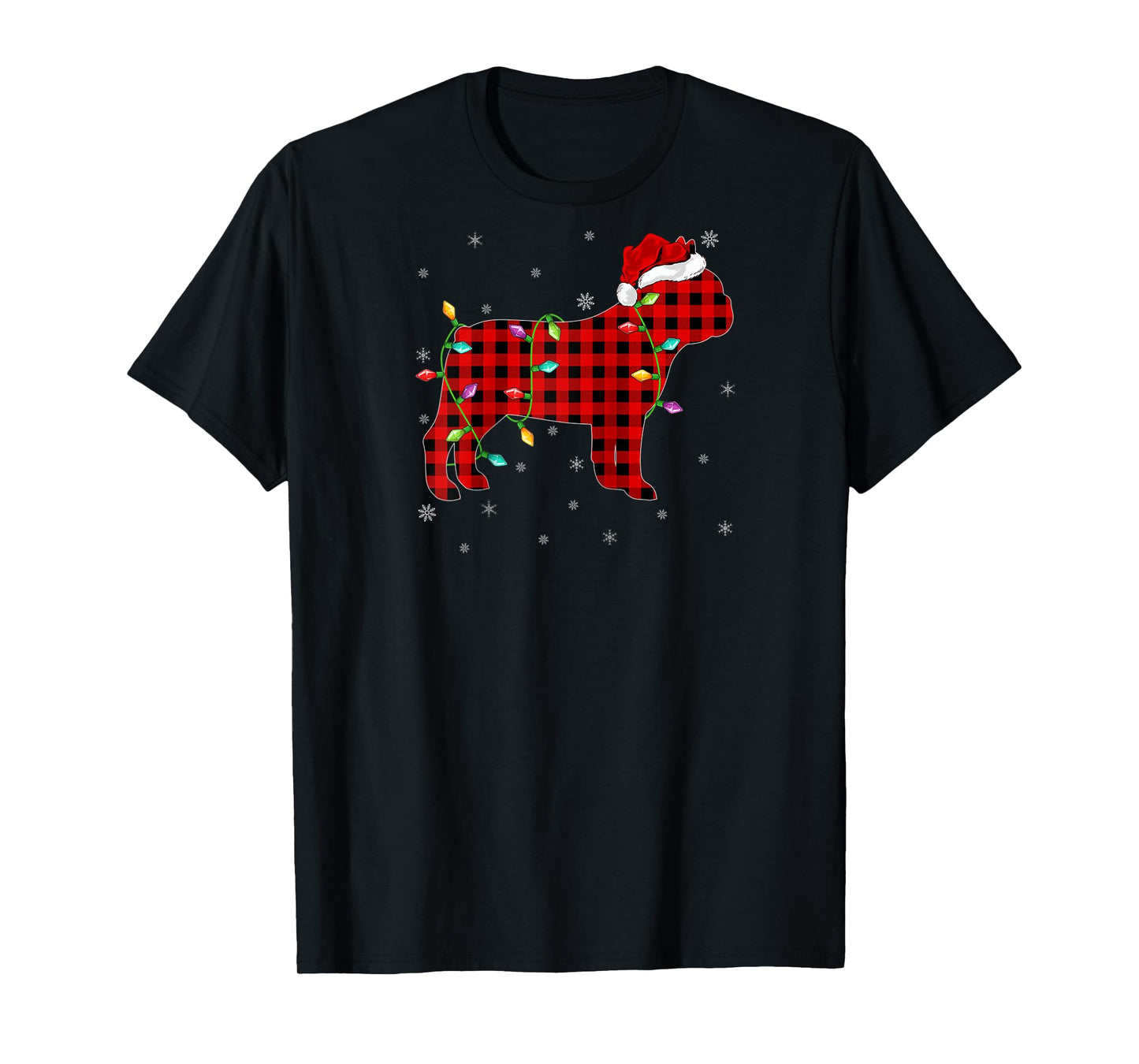 Buffalo Plaid Matching French Bulldog Christmas Pajama Raglan Baseball Tee