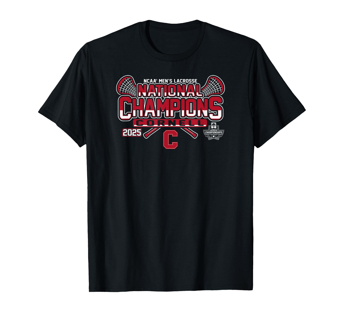 Cornell Big Red Men's Lacrosse National Champs 2025 Black T-Shirt