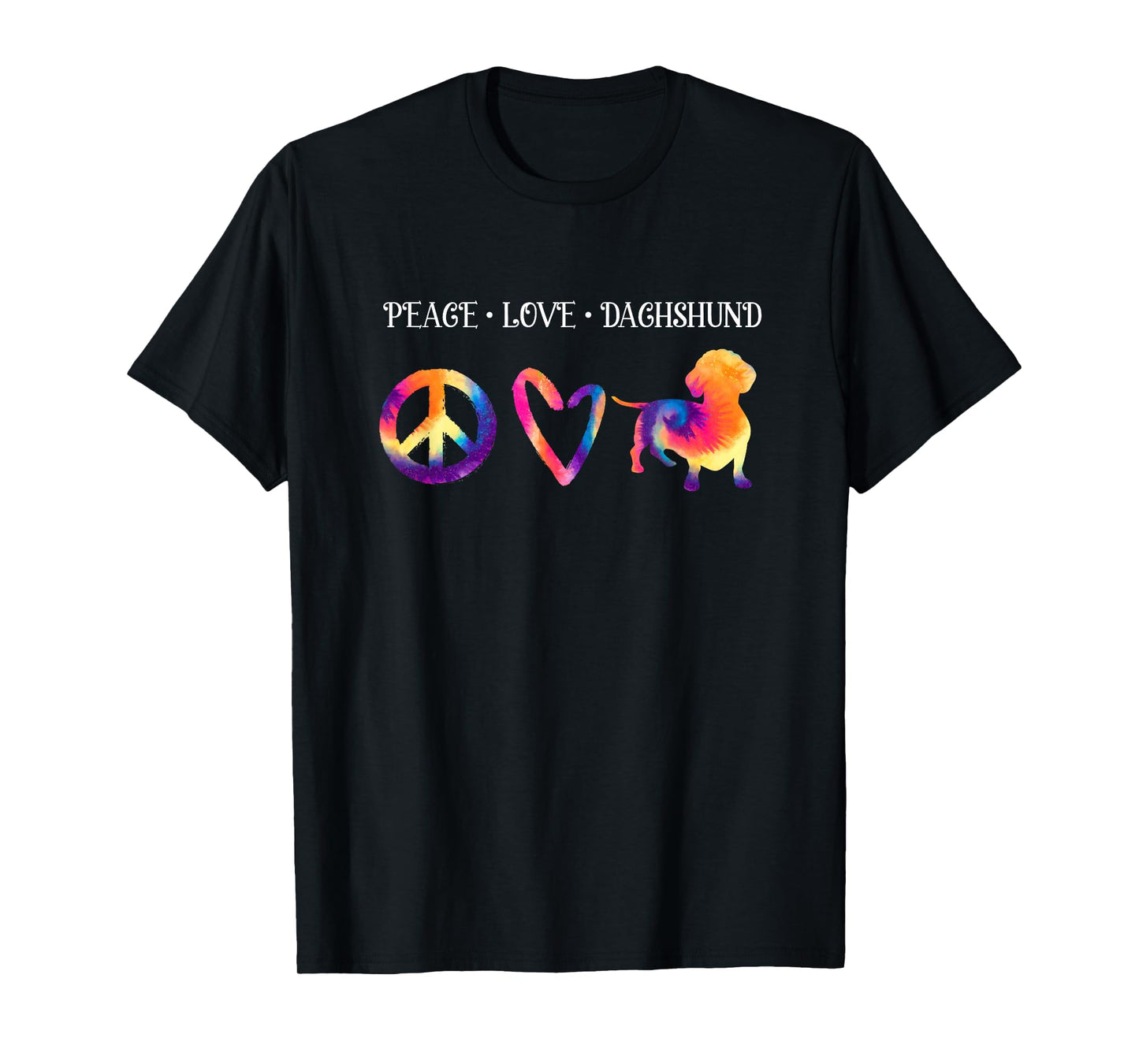 Wienie Dog Hippie Pet Parent Tie Dye Peace Love Dachshund Men Women Kids T-Shirt