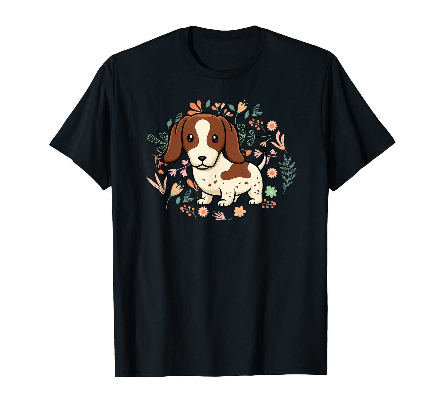 Floral Piebald Dachshund Lover Doxie Mom Dog Mama Lover Men Women Kids T-Shirt