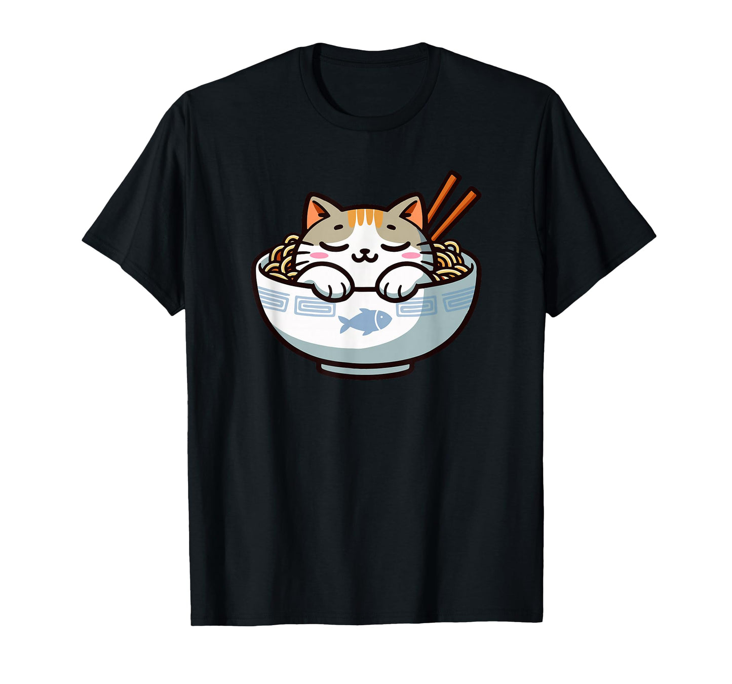 Cute Anime Merch Cat Design Japanese Ramen Noodle Clothes- T-Shirt