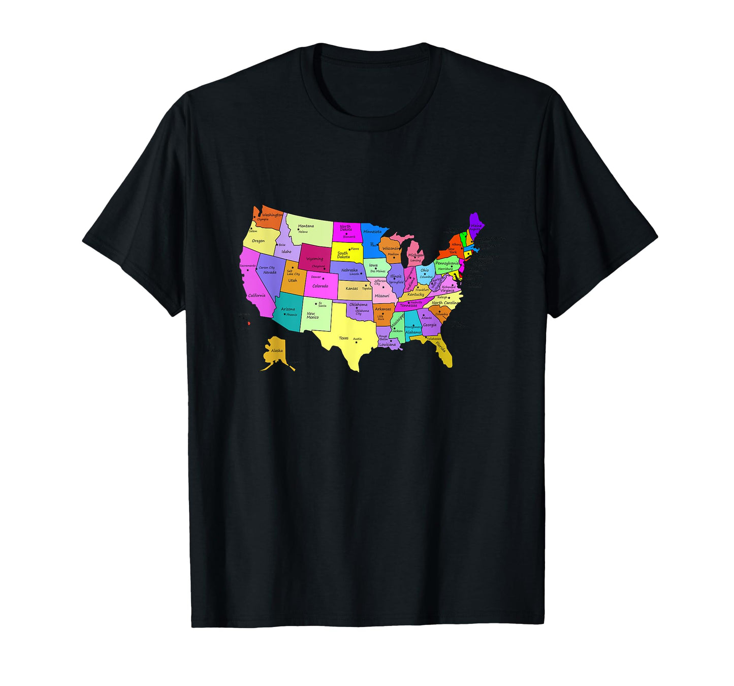 States & Capitals t-shirt Colorful USA Map School Geography T-Shirt