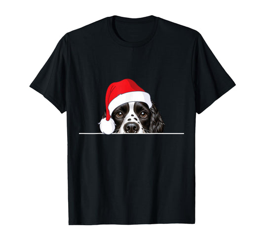 English Springer Spaniel Dog Lover Funny Santa Hat Christmas T-Shirt