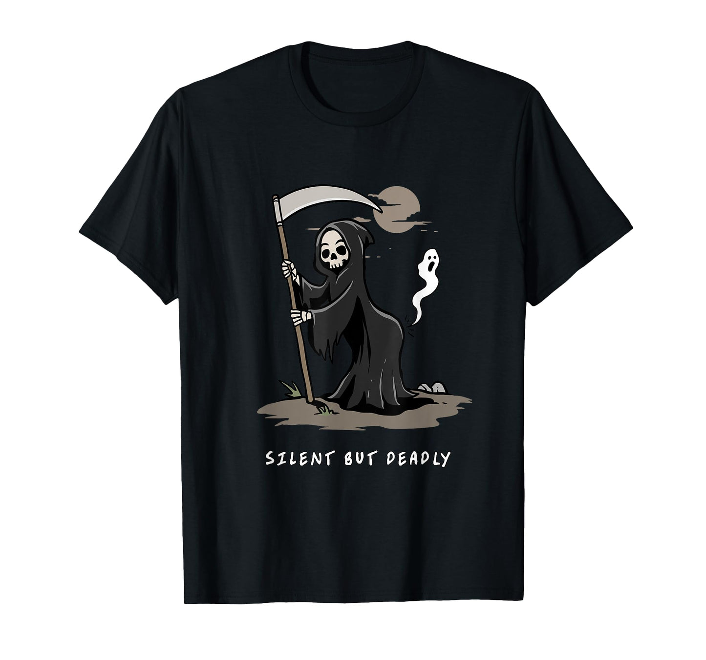 Silent But Deadly Funny Grim Reaper Skeleton Dark Humor Art T-Shirt