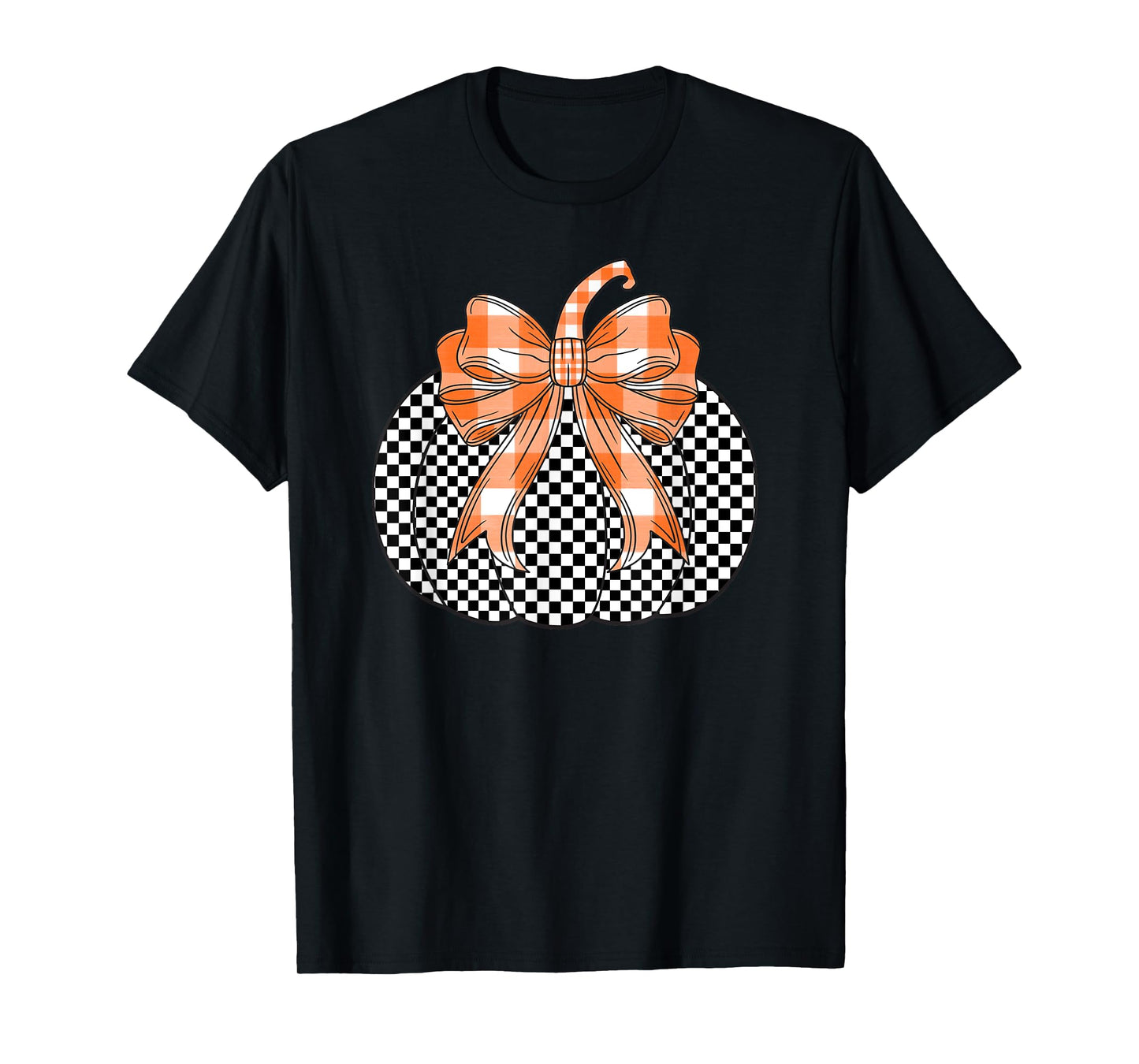 Checkered Flag Pumpkin Bow black & White For Halloween T-Shirt