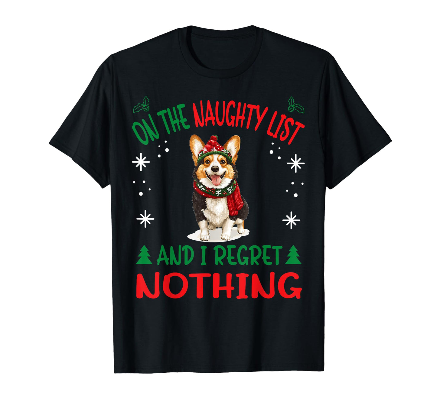 Cute Cardigan Welsh Corgi Dog Christmas On The Naughty List T-Shirt for Men Women