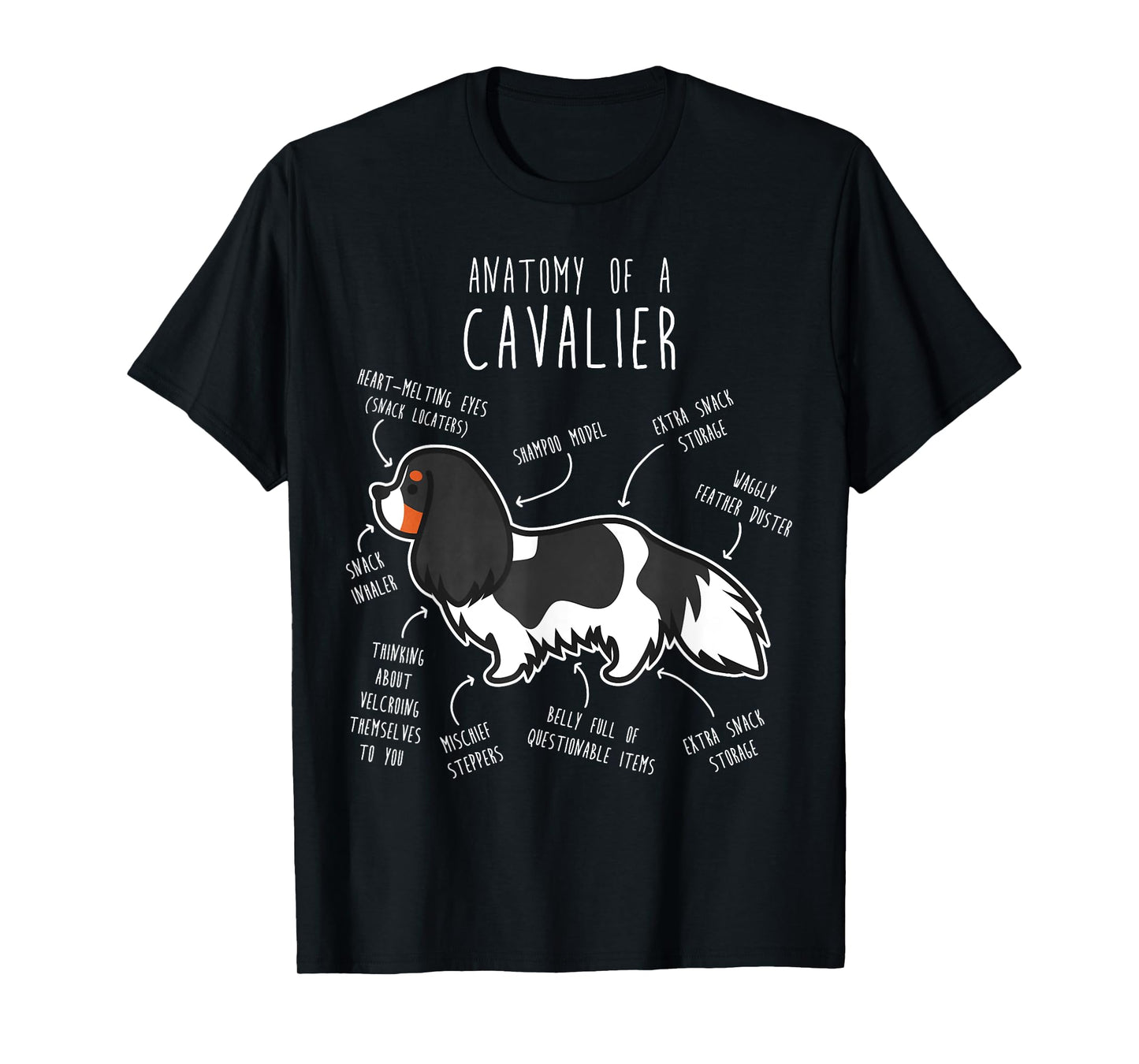 Tri-Color Cavalier King Charles Spaniel Dog Funny Anatomy Men Women Girls Kids T-Shirt
