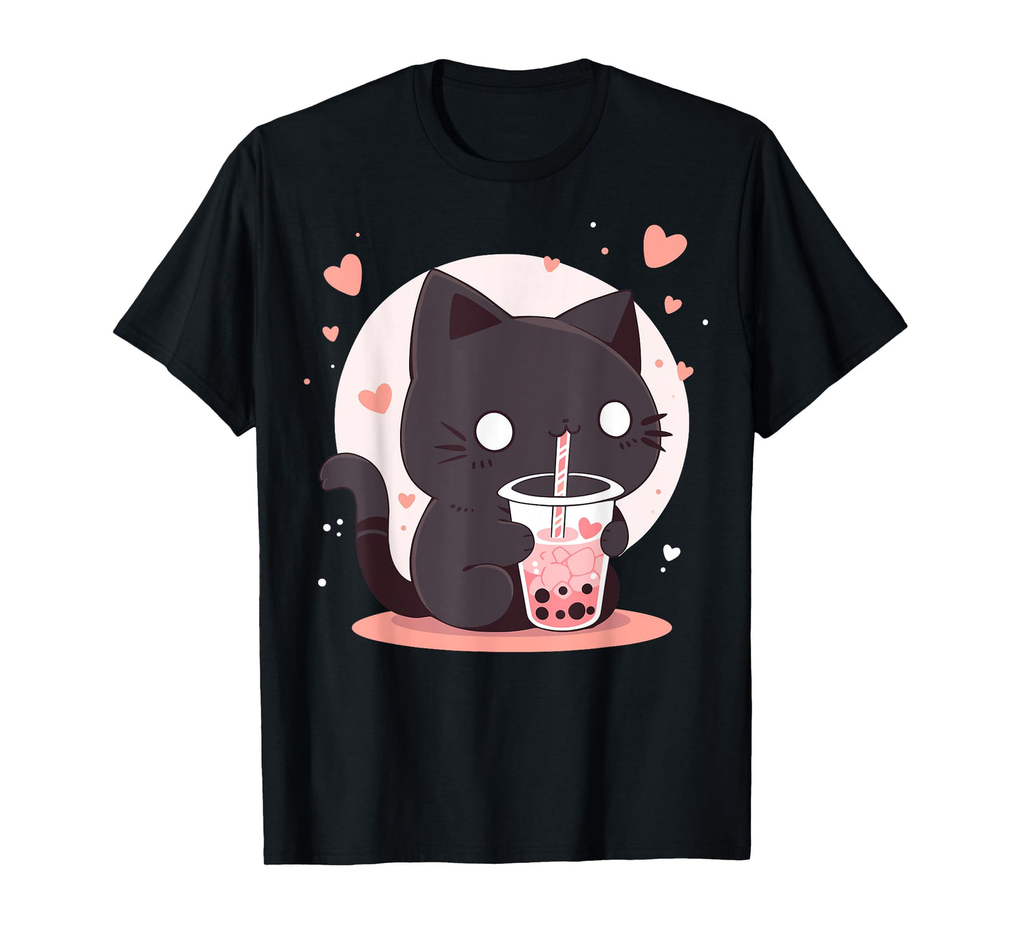 Kawaii Black Cat Boba Cute Japan Anime Bubble Tea Neko Teen T-Shirt for Men Women