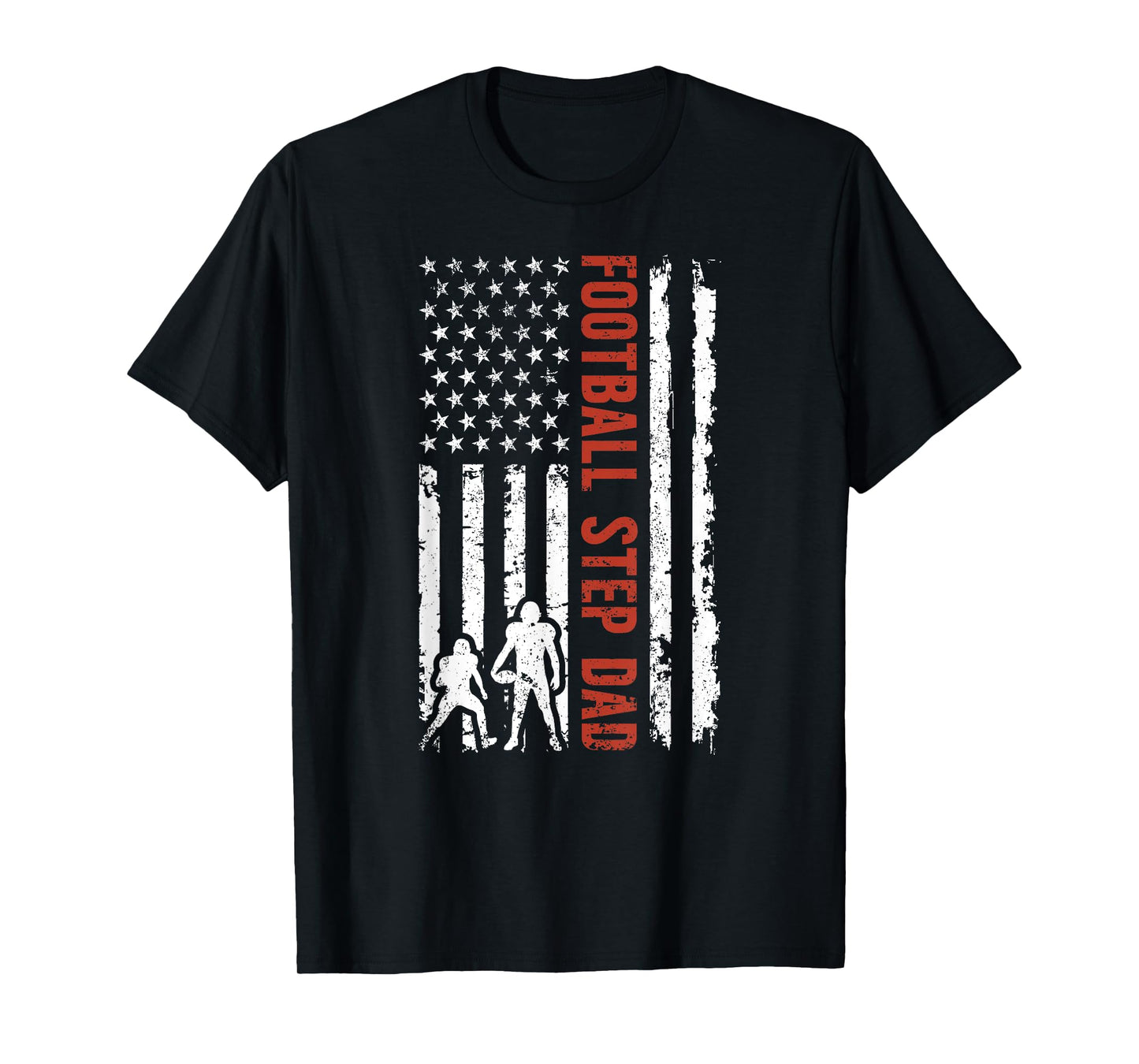 Football Step Dad Of A Football Player Stepfather US Flag T-Shirt