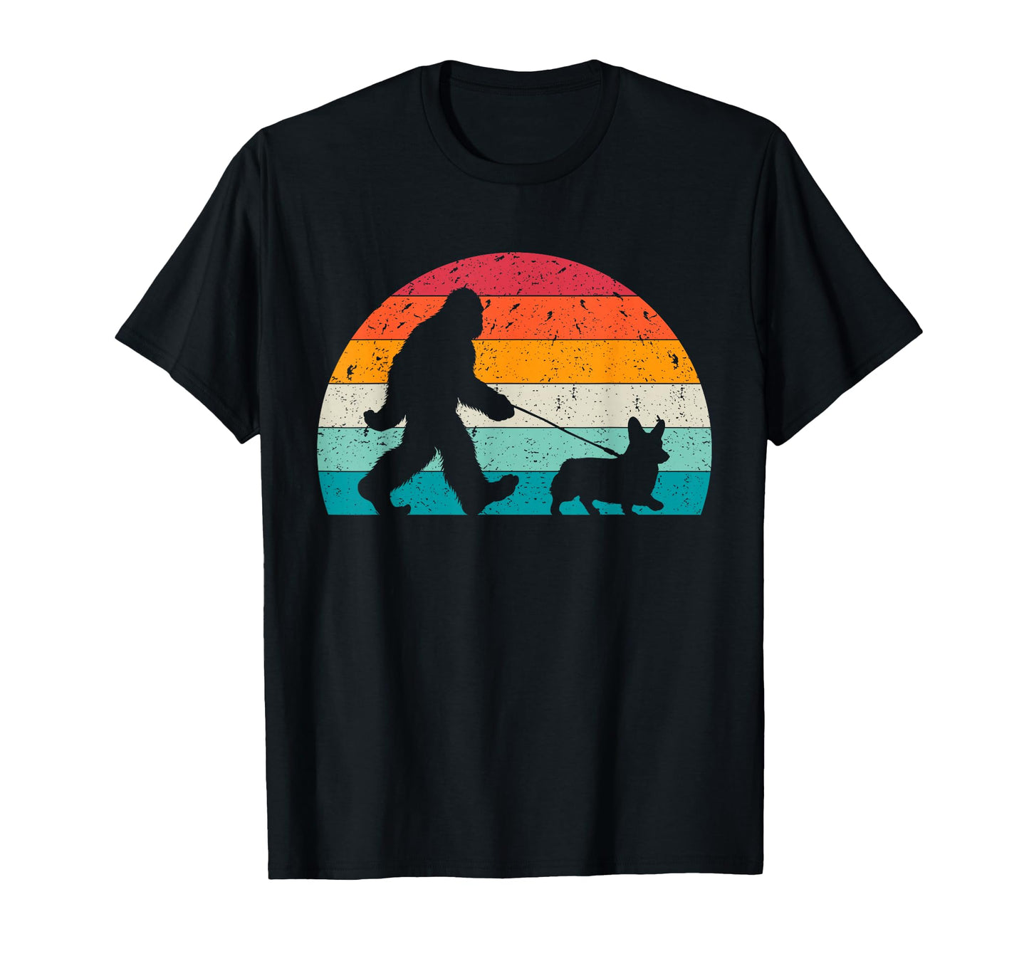 Bigfoot Walking a Dog Funny Corgi Lovers Dog Dad T-Shirt