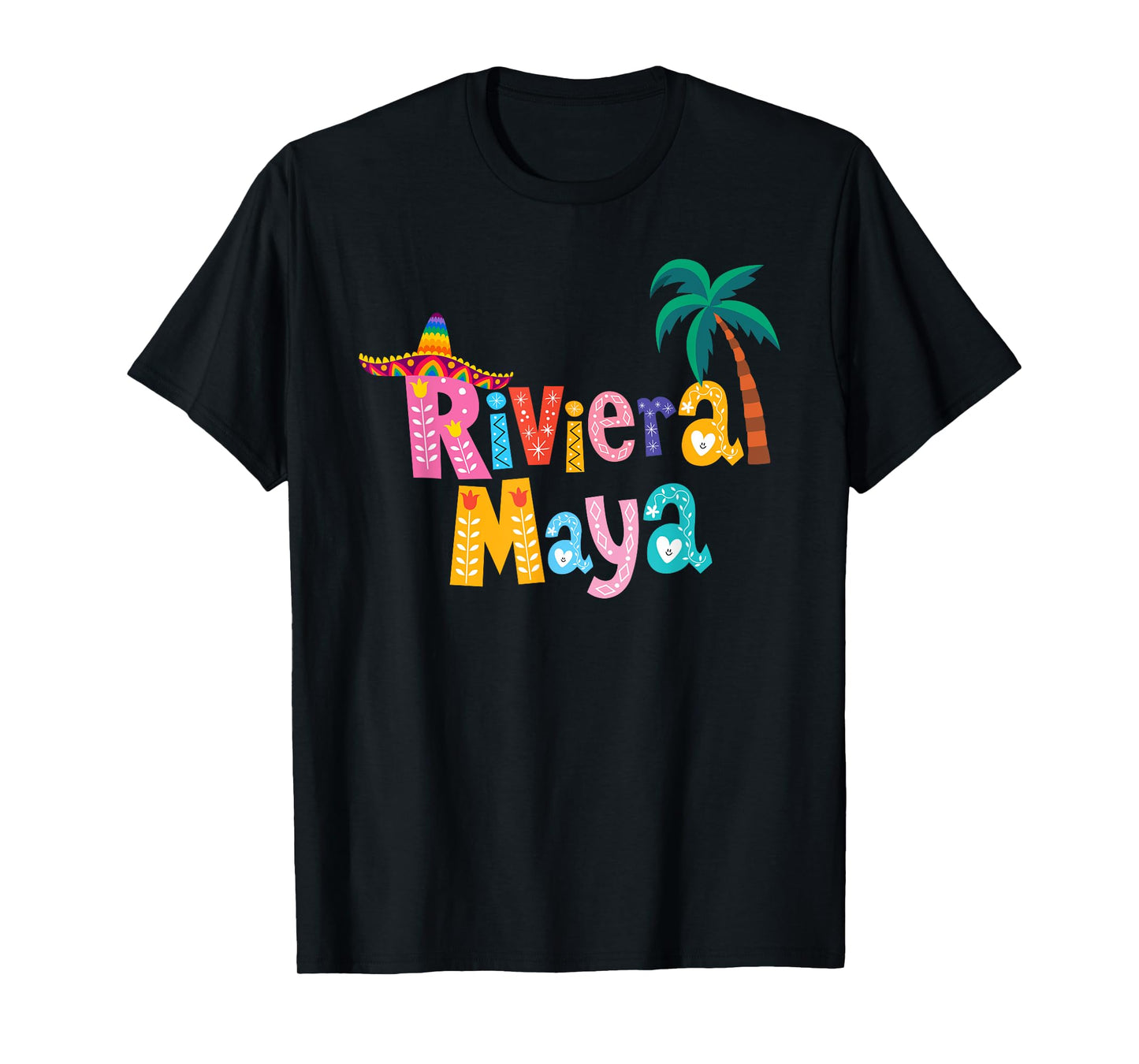 Riviera Maya Mexico Sombrero Palm Tree Colorful Typography T-Shirt