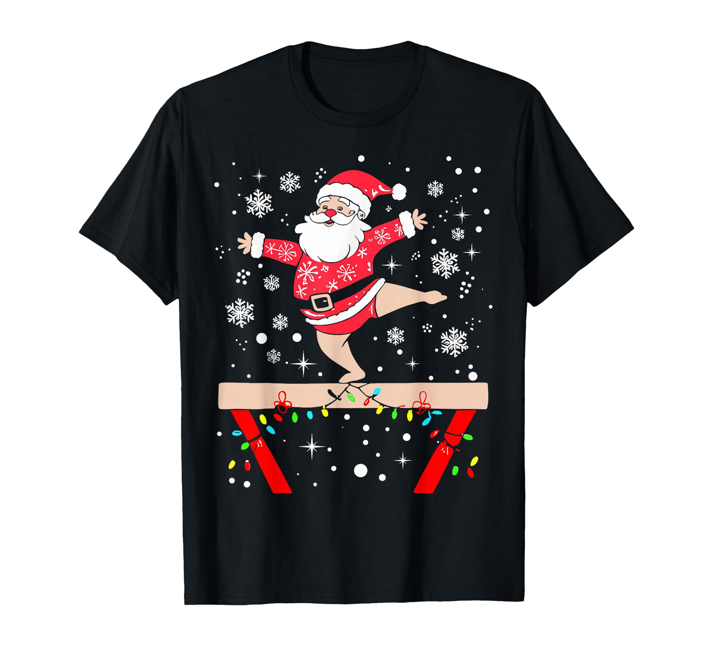 Funny Gymnast Xmas Lights Santa Gymnastics Christmas T-Shirt