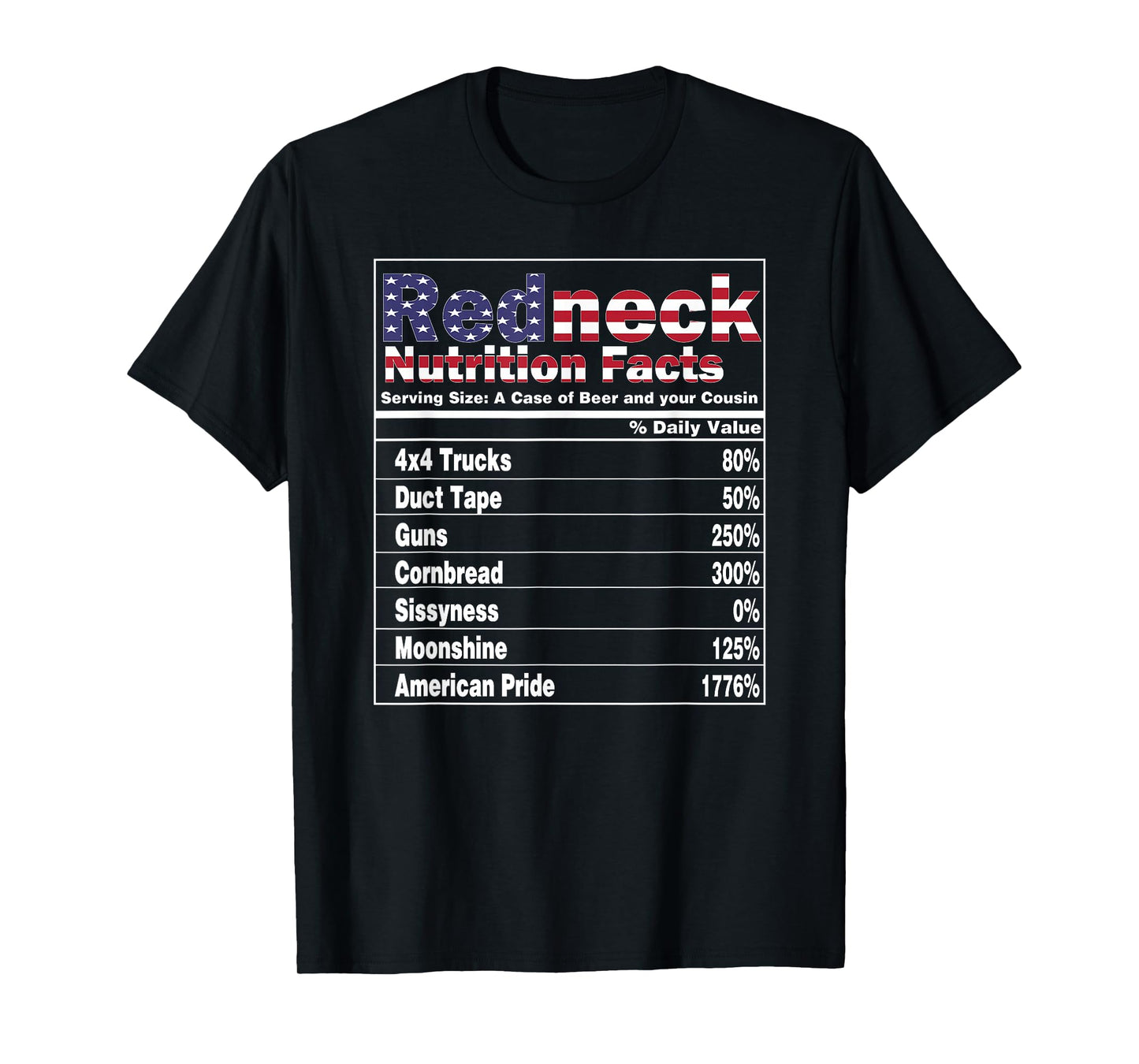 Redneck Nutrition Facts 4th of July Country Funny T-Shirt