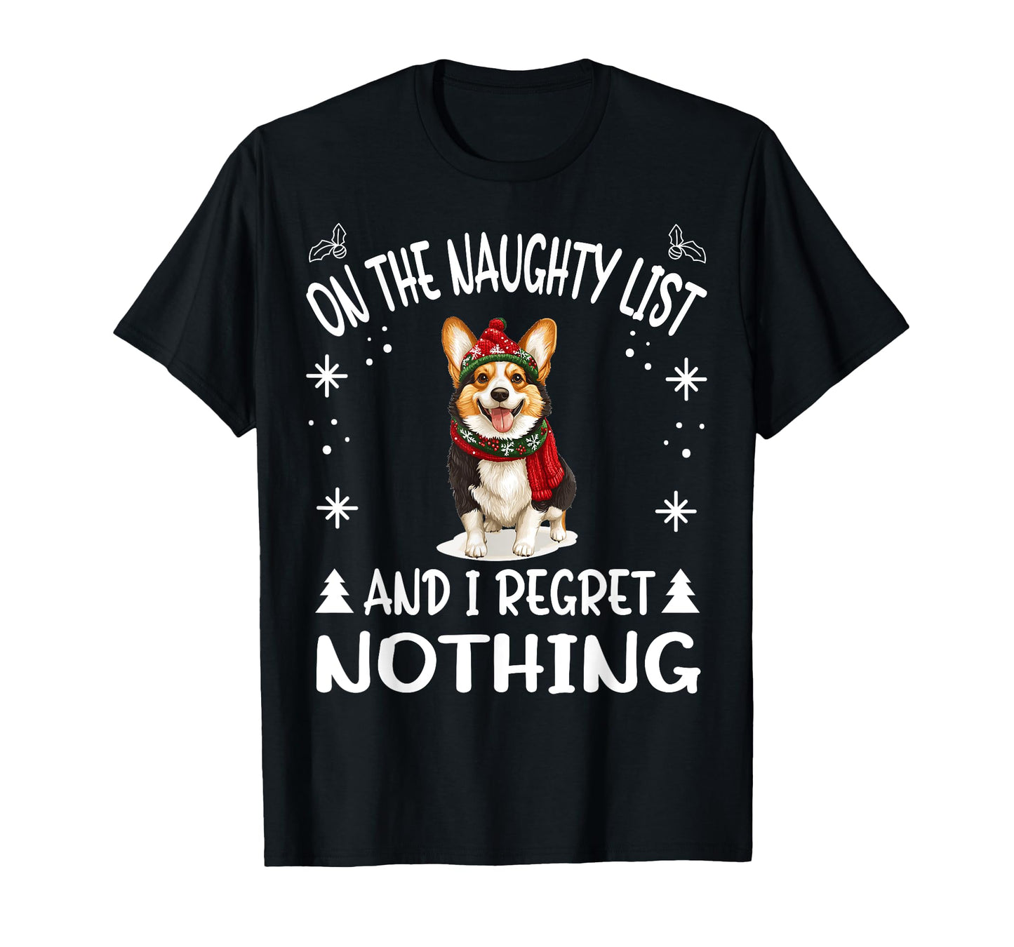 Cute Cardigan Welsh Corgi Dog Christmas On The Naughty List T-Shirt