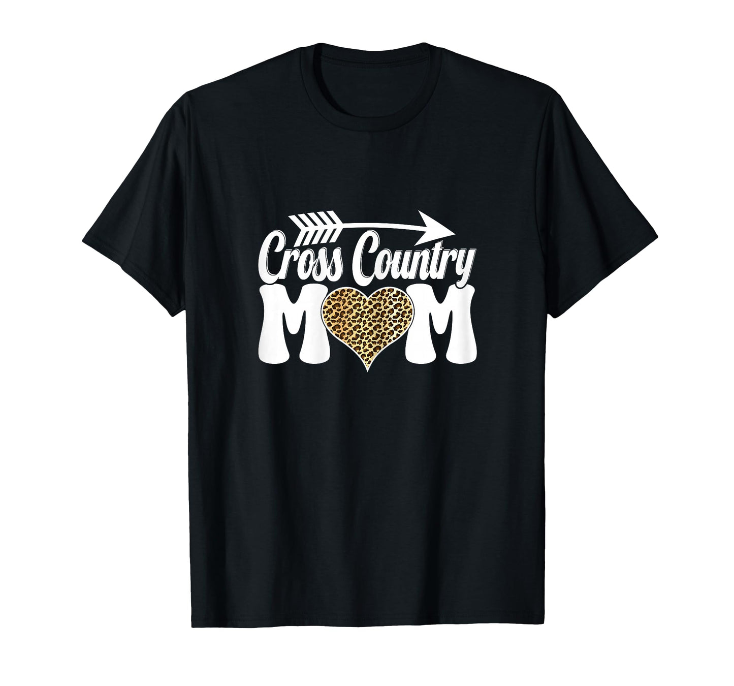 Cross Country Mom Cute Running Heart Leopard Print XC Runner T-Shirt