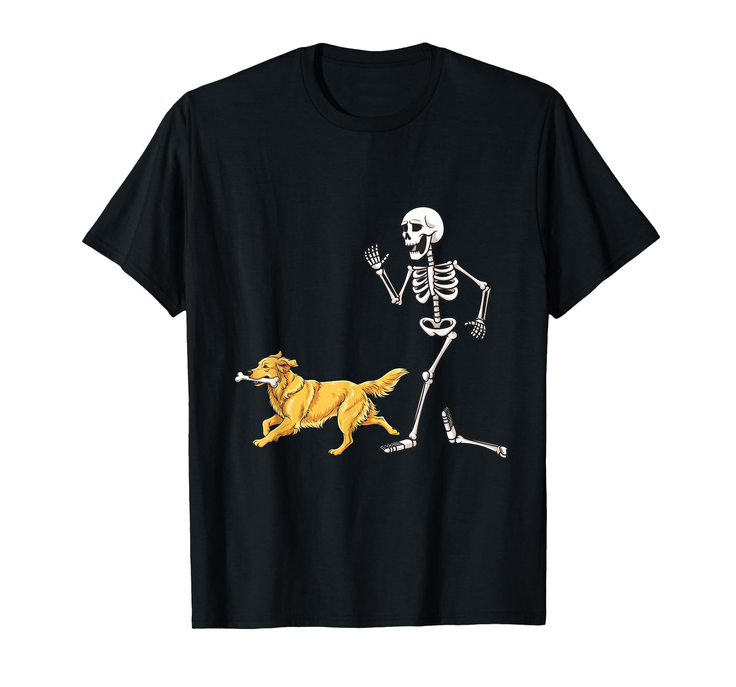 Funny Halloween Golden Retriever and Skeleton T-Shirt