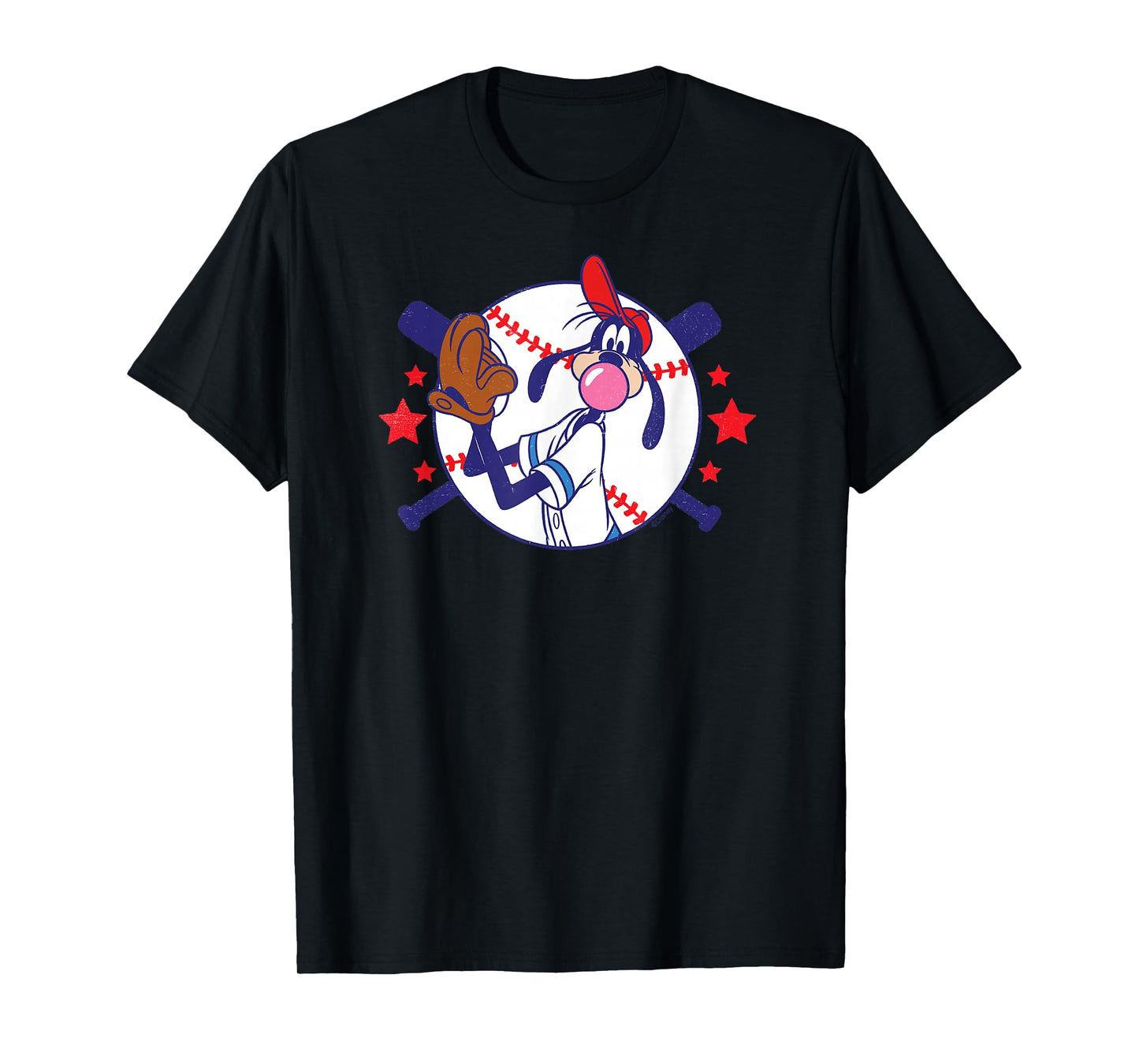 Disney Goofy Baseball Pitcher Bubble Gum Distressed T-Shirt