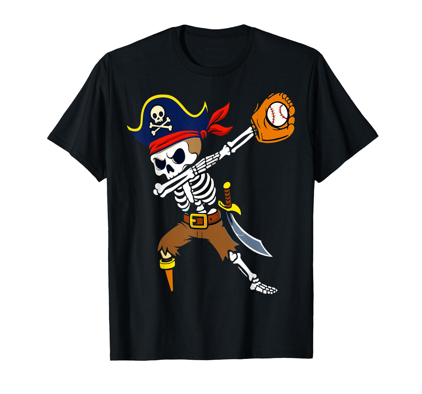 Dabbing Pirate Skeleton Baseball Funny Halloween T-Shirt