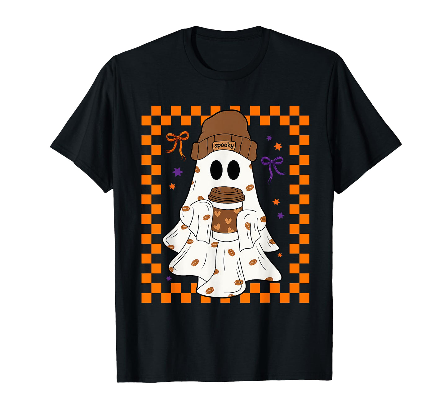 Cute Ghost Drinking Coffee Halloween Spooky Men Women T-Shirt