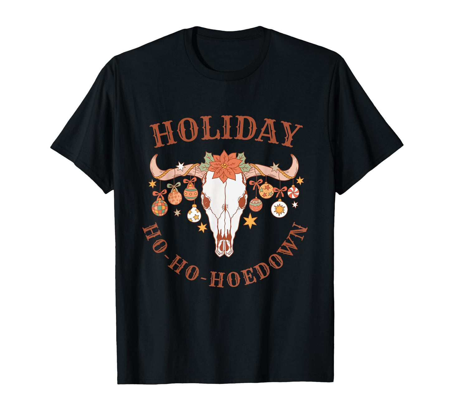 Holiday Ho-Ho-Hoedown Bull Skull Vintage Western Christmas T-Shirt