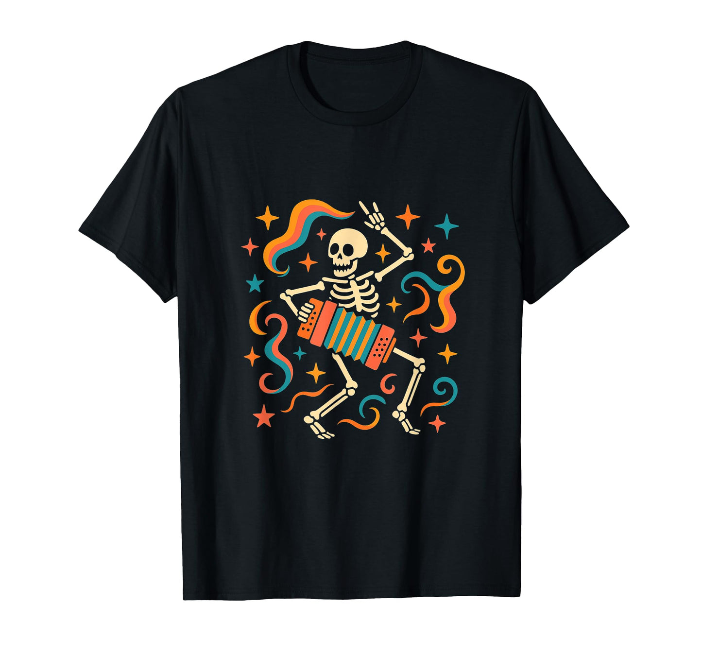 Dancing Skeleton Playing Accordion Design T-Shirt