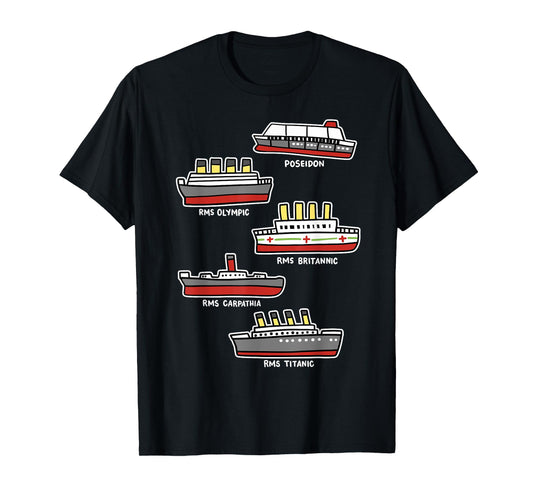 Famous Cruise Ship RMS Titanic Britanic Poseidon Carpathia T-Shirt