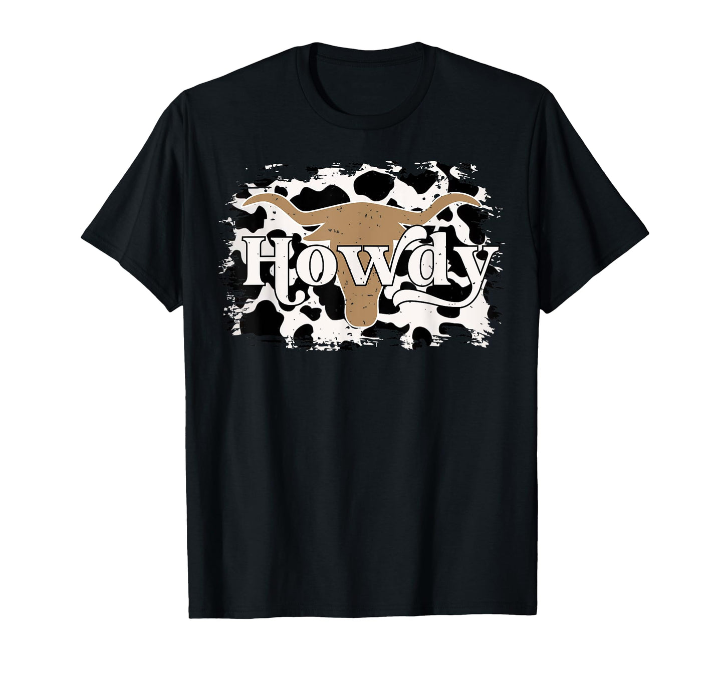 Vintage Retro Cowboy Cowgirl Howdy Bull Horn Cow Print T-Shirt
