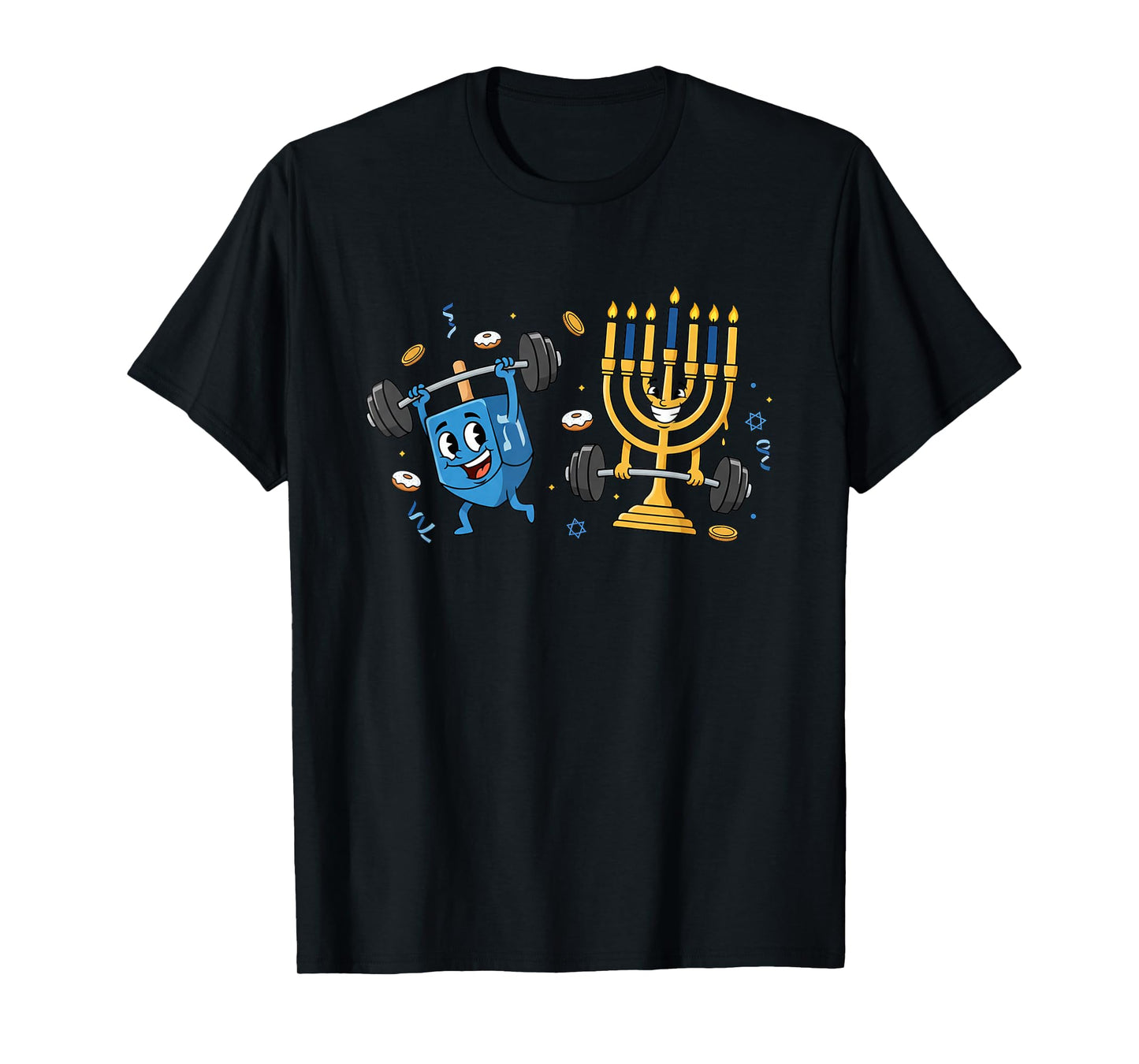 Funny Weightlifting Gym Dreidel Menorah Hanukkah Womens Mens T-Shirt