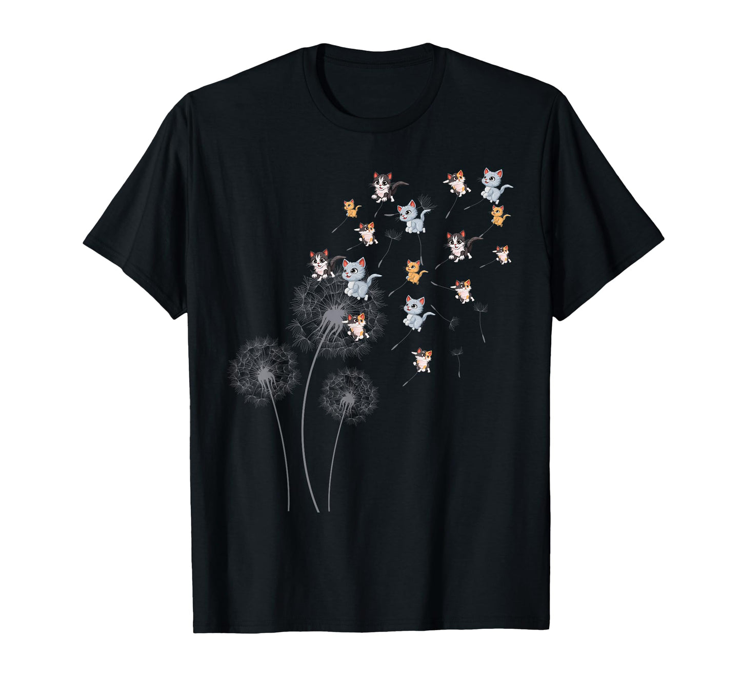 Cat Cat For Women Girls Cute Dandelion Flower T-Shirt
