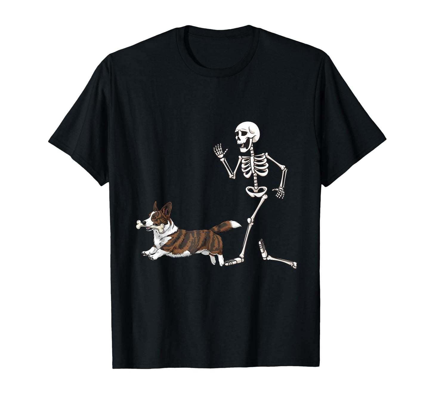 Funny Halloween Cardigan Welsh Corgi and Skeleton T-Shirt