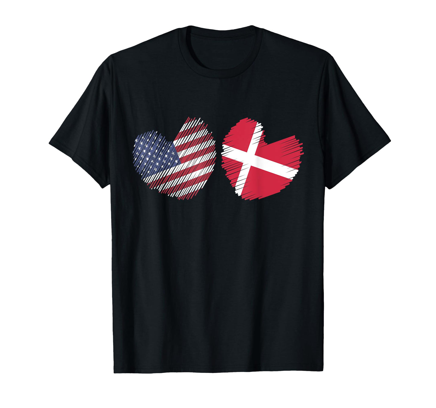 Denmark USA Heart American Flag Danish Flag Love Heart T-Shirt